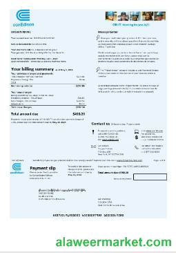 USA Con Edison electricity business utility bill template in Word and PDF formats